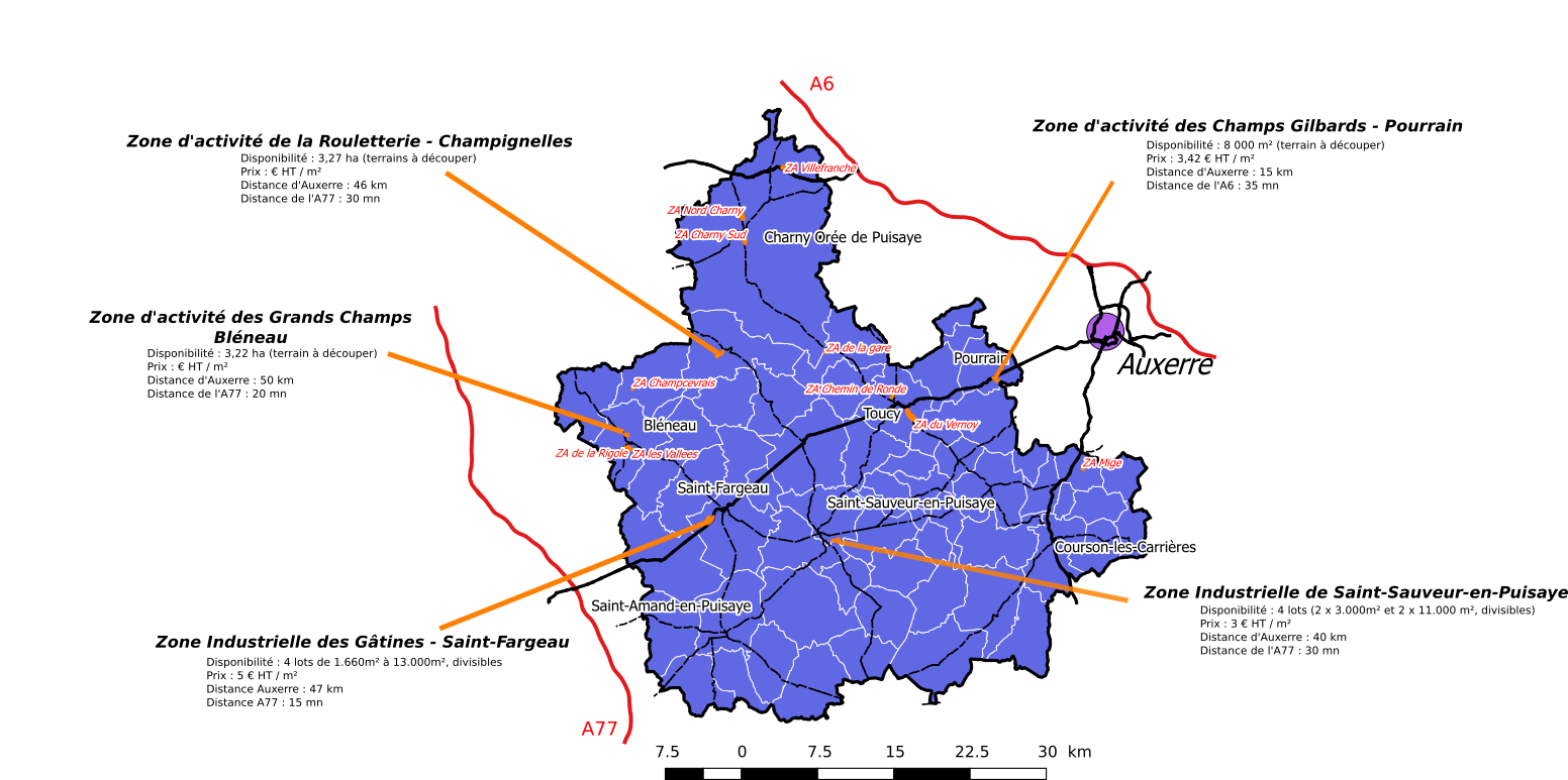 Disponibilités foncières ZAE Puisaye-Forterre