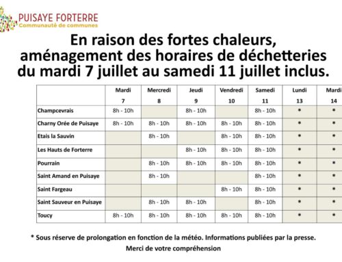 Aménagements horaires – déchetteries du 07/07 au 11/07